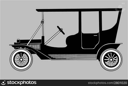 retro car silhouette on gray background, vector illustration