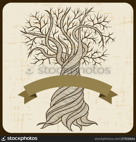 Retro card with abstract curling tree.