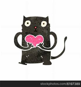 retro cartoon black cat with love heart