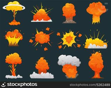 Retro Cartoon Explosion Icon Set. Retro cartoon explosion icon set with different types and sizes of explosions vector illustration