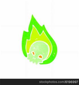 retro cartoon flaming green skull
