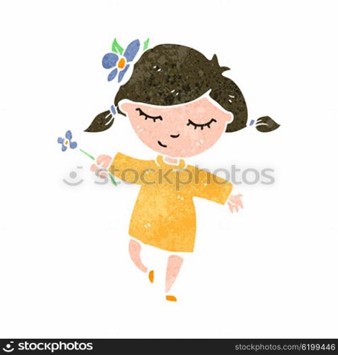 retro cartoon girl with flower