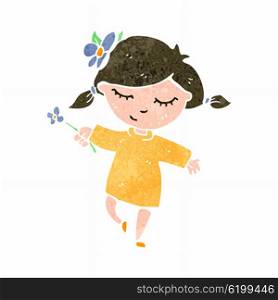 retro cartoon girl with flower