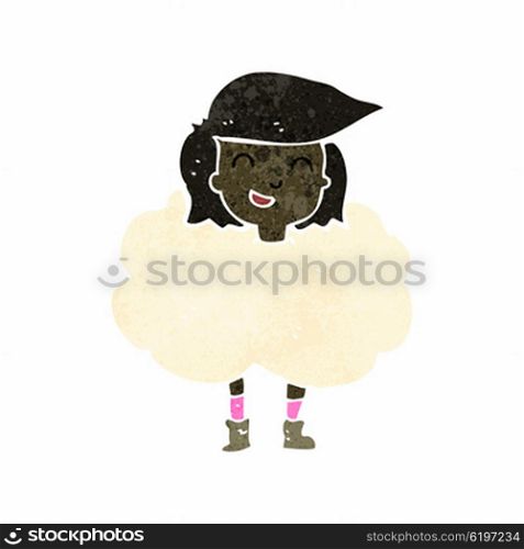retro cartoon girl with head in clouds