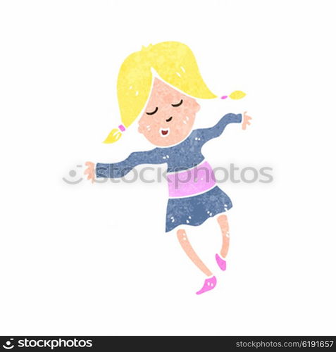 retro cartoon happy blond girl dancing