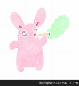 retro cartoon pink rabbit smoking marijuana