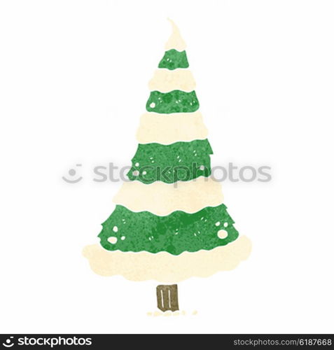 retro cartoon snowy christmas tree