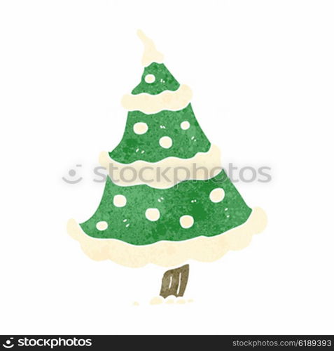 retro cartoon snowy christmas tree