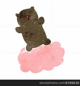 retro cartoon teddy bear on cloud