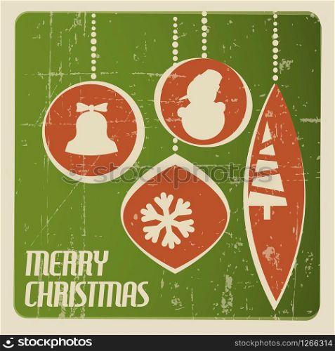 Retro Christmas card with christmas decorations - green and red