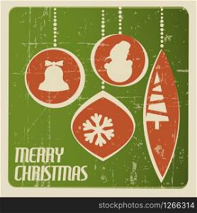 Retro Christmas card with christmas decorations - green and red