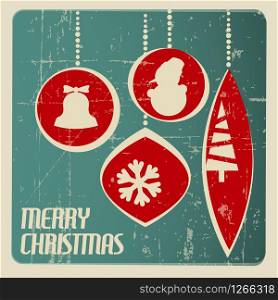 Retro Christmas card with christmas decorations - teal and red