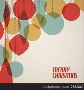 Retro Christmas card with christmas decorations - teal, brown and red
