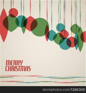 Retro Christmas card with christmas decorations - teal, green and red