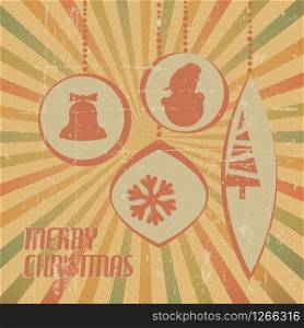 Retro Christmas card with christmas decorations - with stripy background