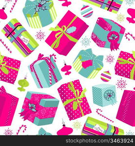 Retro Christmas Gift boxes. Seamless pattern