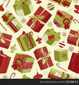 Retro Christmas Gift boxes. Seamless pattern