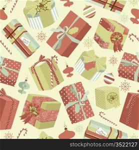 Retro Christmas Gift boxes. Seamless pattern