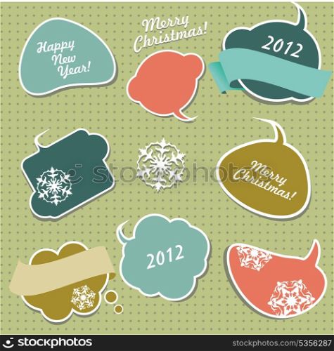 Retro Christmas stickers in form of speech bubbles. . Christmas stickers in form of speech bubbles.