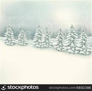 Retro Christmas winter landscape background. Vector.