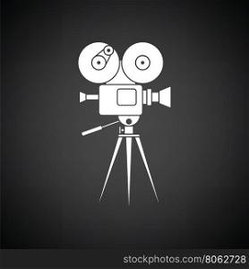 Retro cinema camera icon. Black background with white. Vector illustration.
