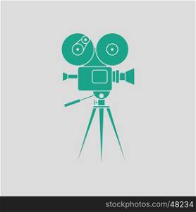 Retro cinema camera icon. Gray background with green. Vector illustration.