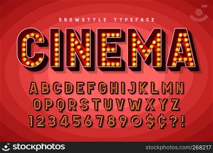 Retro cinema font design, cabaret, Broadway letters and numbers. Swatches color control. Retro cinema font design, cabaret, Broadway letters