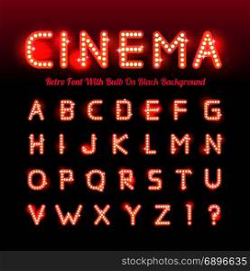 Retro cinema font. Retro cinema font. Vector illustration on black background.