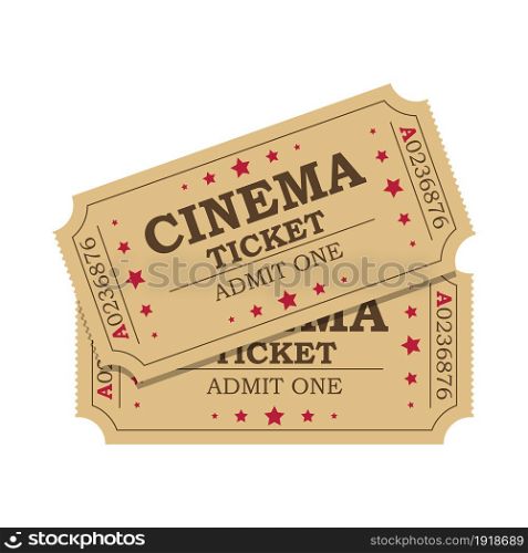 Retro cinema tickets icon on white background, Vector illustration in flat style. Retro cinema tickets