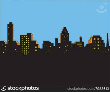 Retro Classic Comics Style City Skyline
