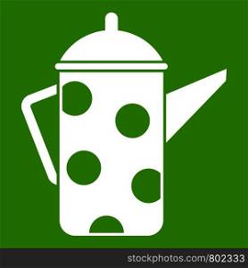 Retro coffee kettle icon white isolated on green background. Vector illustration. Retro coffee kettle icon green