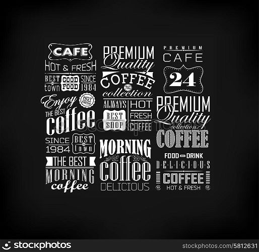 Retro Coffee Labels and typography background . Coffee decoration collection