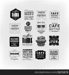 Retro Coffee Labels and typography background . Coffee decoration collection. Set Of Vintage Retro