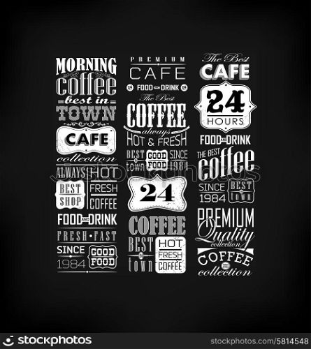 Retro Coffee Labels and typography background . Coffee decoration collection. Set Of Vintage Retro Coffee