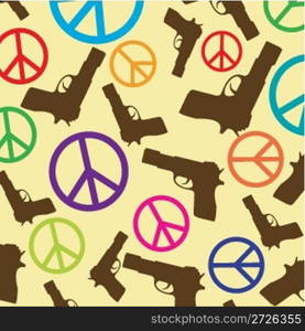 retro colored background with guns and peace signs