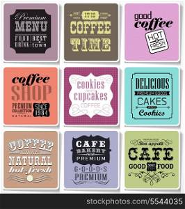 Retro colored bakery labels and typography/ coffee shop, cafe, menu design elements, calligraphic