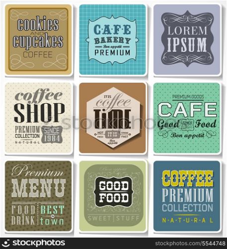 Retro colored bakery labels and typography, coffee shop, cafe, menu design elements, calligraphic