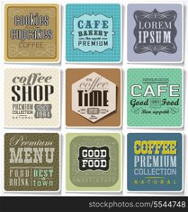 Retro colored bakery labels and typography, coffee shop, cafe, menu design elements, calligraphic