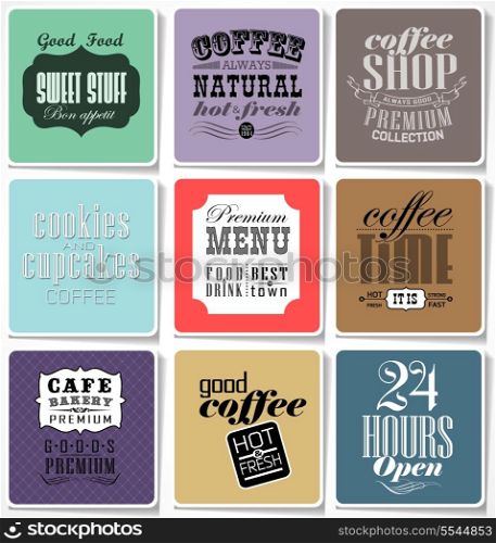 Retro colored bakery labels and typography, coffee shop, cafe, menu design elements, calligraphic/ vector illustration