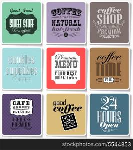 Retro colored bakery labels and typography, coffee shop, cafe, menu design elements, calligraphic/ vector illustration