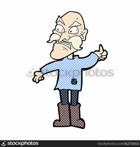retro comic book style cartoon angry old man in patched clothing