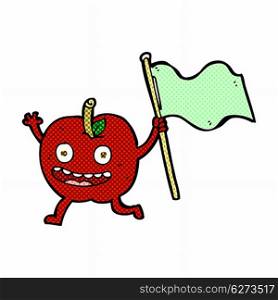 retro comic book style cartoon apple with flag