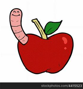 retro comic book style cartoon apple with worm