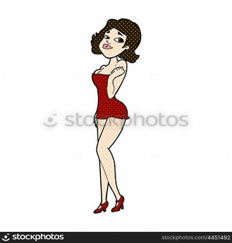 retro comic book style cartoon attractive woman in short dress