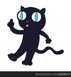 retro comic book style cartoon black cat with idea