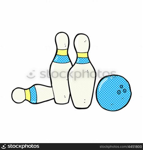 retro comic book style cartoon bowling ball and skittles