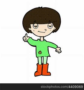 retro comic book style cartoon boy in poor clothing giving thumbs up symbol