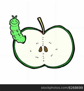 retro comic book style cartoon bug eating apple
