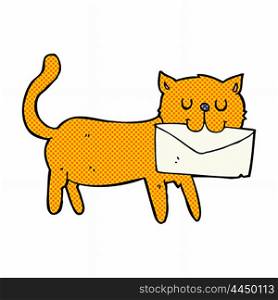 retro comic book style cartoon cat carrying letter