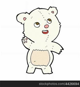 retro comic book style cartoon cute waving polar bear teddy